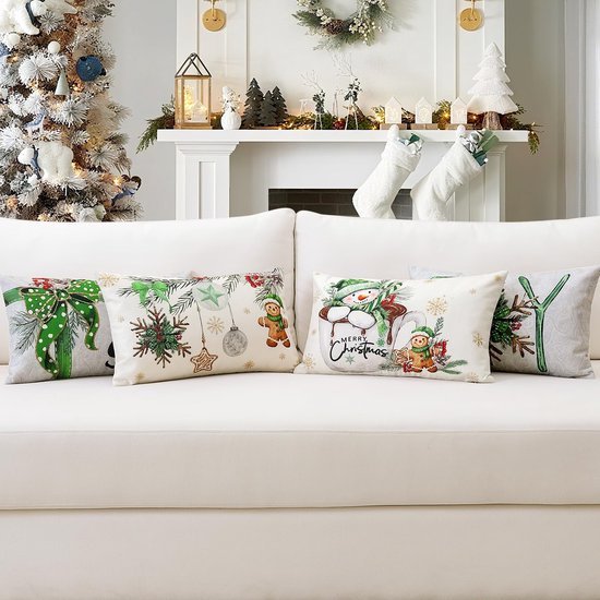 Unyqoos® Set van vier feestelijke kussenslopen met kerstmotief voor de woonkamer