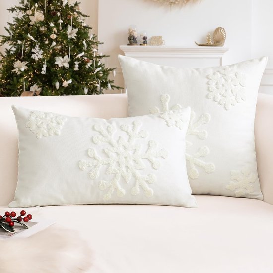 Unyqoos® Set van 2 decoratieve kussenslopen met winterse sneeuwvlok voor huisdecoratie