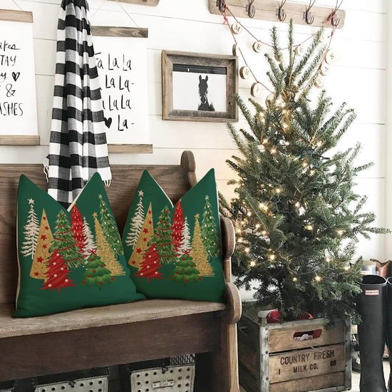 Unyqoos® Set van 2 decoratieve kerstkussenhoezen van linnen voor binnen en buiten