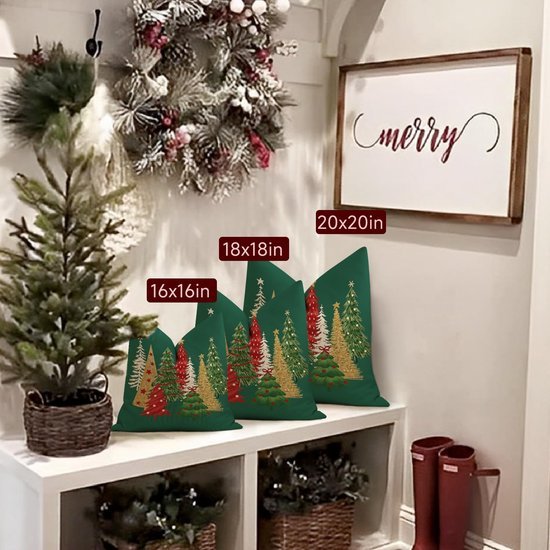 Unyqoos® Set van 2 decoratieve kerstkussenhoezen van linnen voor binnen en buiten