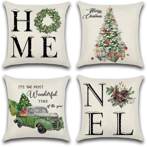 Unyqoos® Set van 4 waterdichte kussenhoezen met kerstmotieven voor binnen en buiten