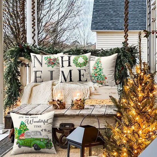 Unyqoos® Set van 4 waterdichte kussenhoezen met kerstmotieven voor binnen en buiten