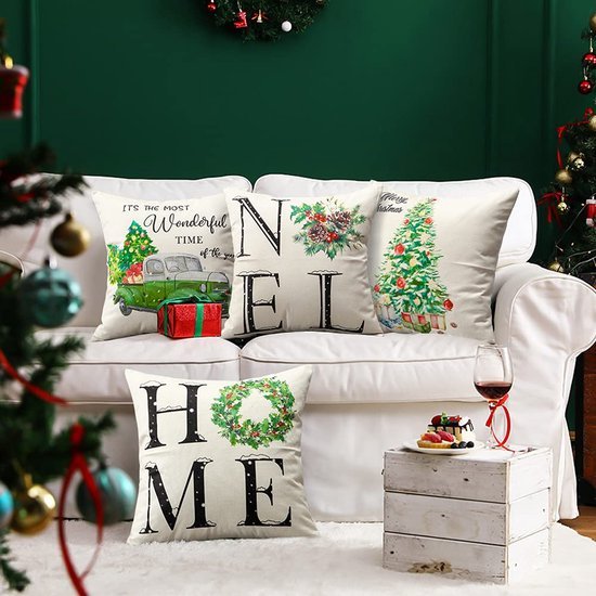 Unyqoos® Set van 4 waterdichte kussenhoezen met kerstmotieven voor binnen en buiten