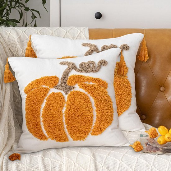 Unyqoos® Set van twee decoratieve kussenslopen met pompoenmotief voor herfst en Halloween