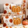 Unyqoos® Set van twee decoratieve kussenslopen met pompoenmotief voor herfst en Halloween