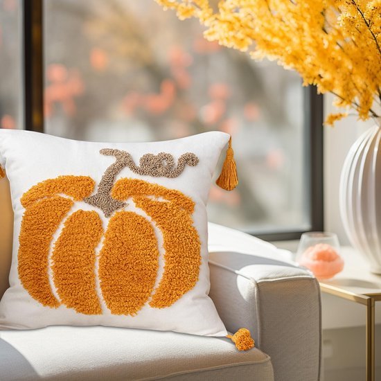 Unyqoos® Set van twee decoratieve kussenslopen met pompoenmotief voor herfst en Halloween