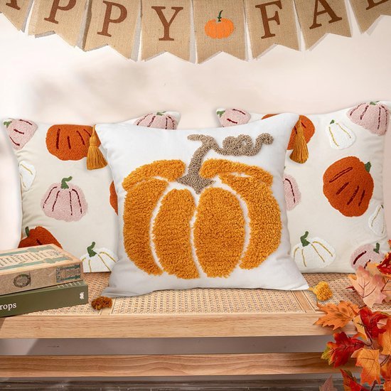 Unyqoos® Set van twee decoratieve kussenslopen met pompoenmotief voor herfst en Halloween
