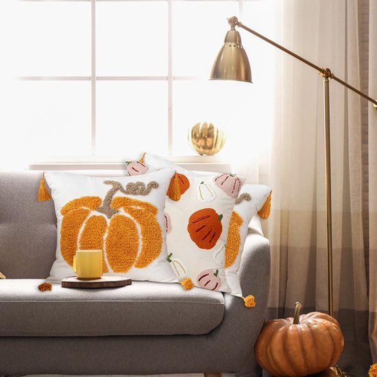 Unyqoos® Set van twee decoratieve kussenslopen met pompoenmotief voor herfst en Halloween