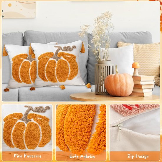 Unyqoos® Set van twee decoratieve kussenslopen met pompoenmotief voor herfst en Halloween