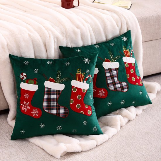 Unyqoos® Set van 2 decoratieve kerstkussenslopen met borduursels voor feestelijke sfeer