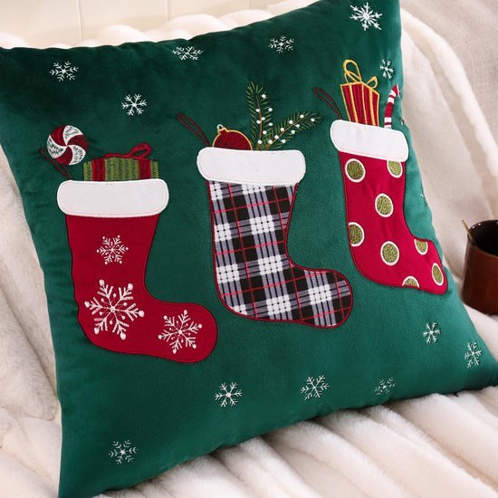 Unyqoos® Set van 2 decoratieve kerstkussenslopen met borduursels voor feestelijke sfeer