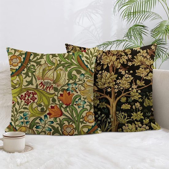 Unyqoos® Set van 4 linnen kussenslopen met bloemen en vogels in boho vintage stijl
