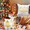 Unyqoos® Set van 4 decoratieve kussenhoezen met sneeuwvlokken in wit en goud