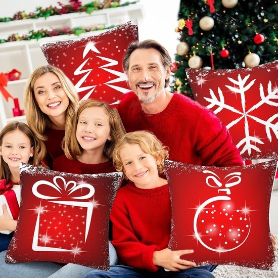 Unyqoos® Set van 4 decoratieve kerstkussenhoezen met winterse motieven voor woondecoratie