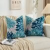 Unyqoos® Kussensloop met abstract bloemenpatroon in blauwgroen voor interieur en exterieur, set van 2, 45 x 45 cm