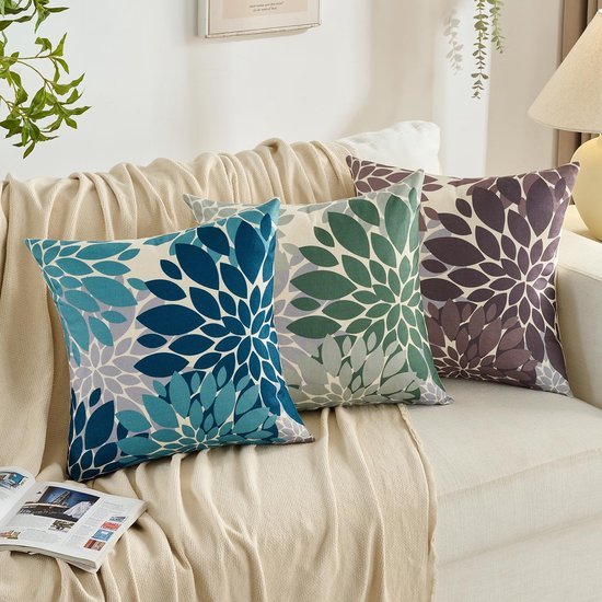 Unyqoos® Kussensloop met abstract bloemenpatroon in blauwgroen voor interieur en exterieur, set van 2, 45 x 45 cm