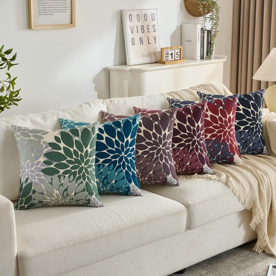 Unyqoos® Kussensloop met abstract bloemenpatroon in blauwgroen voor interieur en exterieur, set van 2, 45 x 45 cm