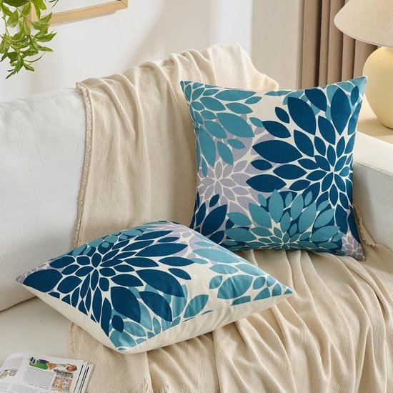 Unyqoos® Kussensloop met abstract bloemenpatroon in blauwgroen voor interieur en exterieur, set van 2, 45 x 45 cm