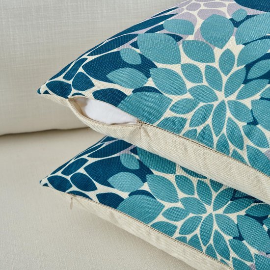 Unyqoos® Kussensloop met abstract bloemenpatroon in blauwgroen voor interieur en exterieur, set van 2, 45 x 45 cm