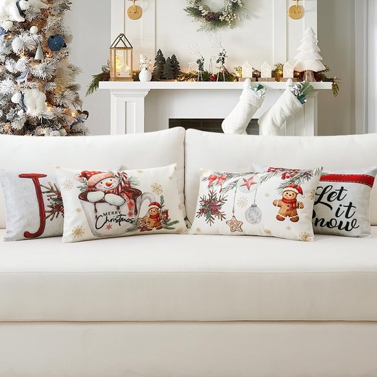 Unyqoos® Set van vier feestelijke kussenslopen met kerstmotief voor sfeervolle decoratie