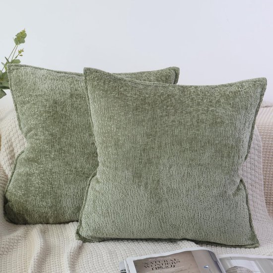 Unyqoos® Set van 2 groene chenille kussenslopen voor luxe en sfeervolle decoratie