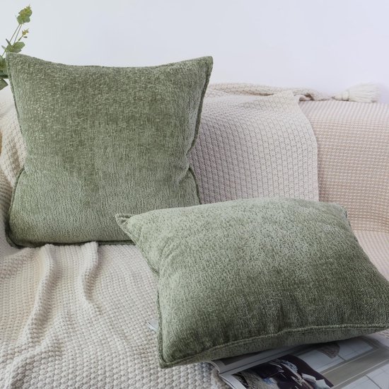 Unyqoos® Set van 2 groene chenille kussenslopen voor luxe en sfeervolle decoratie