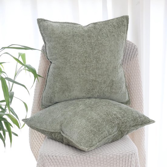 Unyqoos® Set van 2 groene chenille kussenslopen voor luxe en sfeervolle decoratie