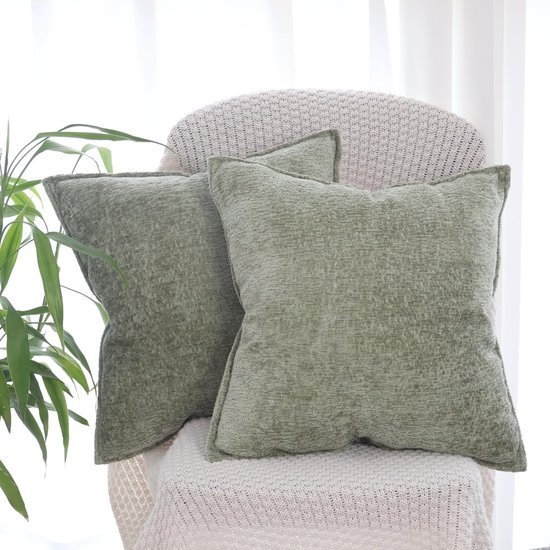 Unyqoos® Set van 2 groene chenille kussenslopen voor luxe en sfeervolle decoratie