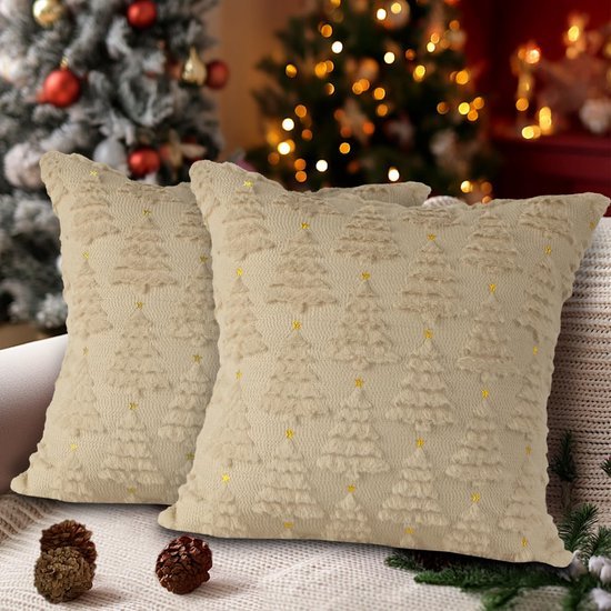 Unyqoos® Set van twee decoratieve kussenhoezen met kerstboom en ster design