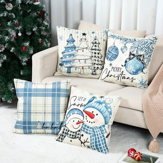 550x550-41248.jpg Unyqoos® Set van vier blauwe kussenslopen met kerstmotieven voor een sfeervol interieur