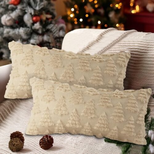 Unyqoos® Set van 2 decoratieve kerst kussenhoezen met winterse boomprint