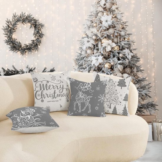Unyqoos® Set van 4 decoratieve kussenhoezen met kerstmotieven voor feestelijke sfeer
