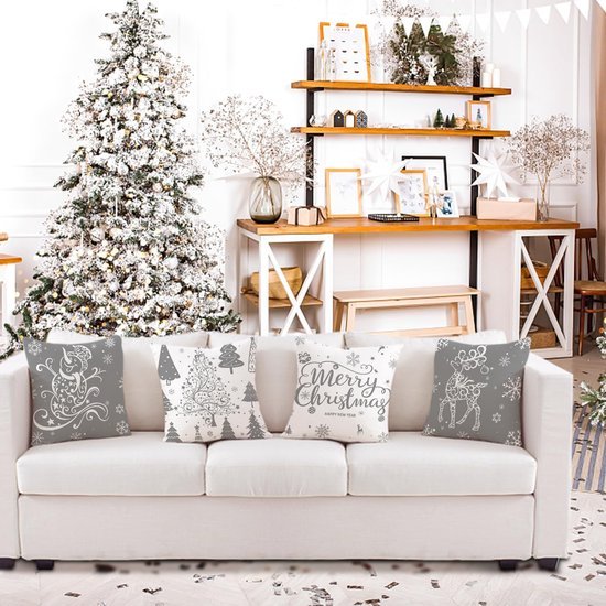 Unyqoos® Set van 4 decoratieve kussenhoezen met kerstmotieven voor feestelijke sfeer