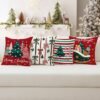 Unyqoos® Set van 4 decoratieve kerstkussenhoezen met winterse ontwerpen in rood