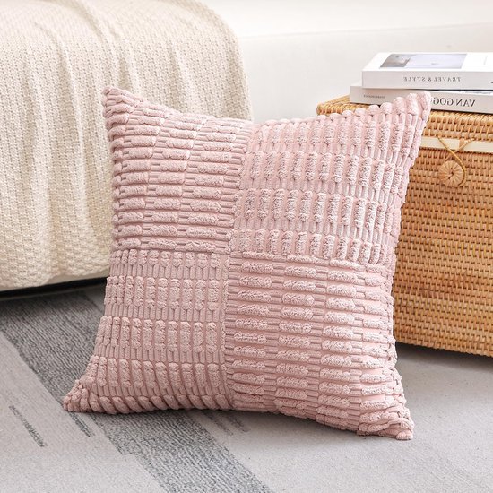 Unyqoos® Set van 2 decoratieve corduroy kussenslopen met gestreept boho-patroon