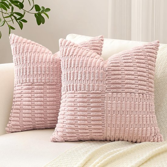 Unyqoos® Set van 2 decoratieve corduroy kussenslopen met gestreept boho-patroon