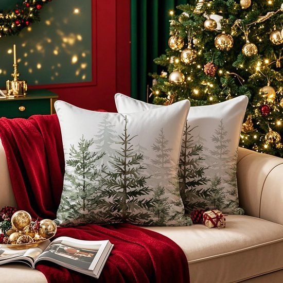 Unyqoos® Set van 2 decoratieve kerstkussenhoezen voor bank en interieurdecoratie