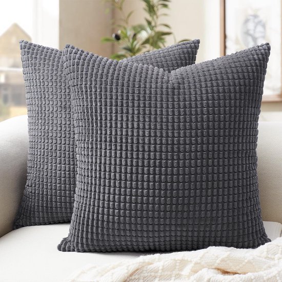 Unyqoos® Set van 2 zachte kussenhoezen in donkergrijs corduroy voor huisdecoratie
