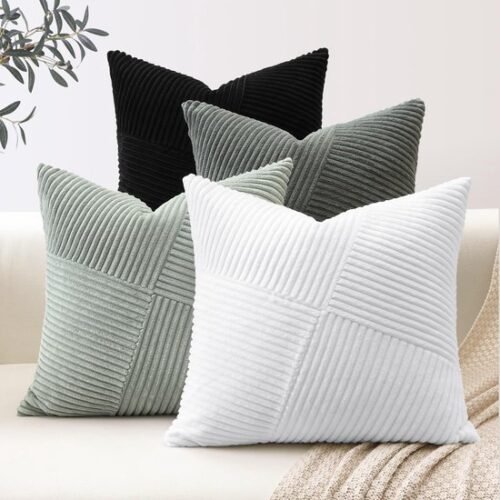 550x550-41444.jpg Unyqoos® Set van 4 Zwarte en Witte Gestreepte Corduroy Kussenslopen voor Woonkamer Decoratie