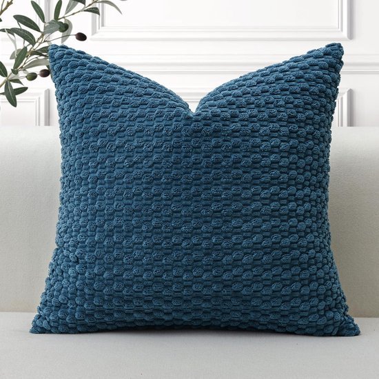 Unyqoos® Decoratieve blauwe kussensloop van zacht corduroy voor woonkamer en kantoor