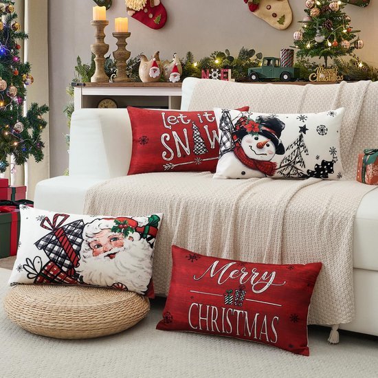 Unyqoos® Set van 4 decoratieve kerstkussenhoezen met verborgen ritssluiting 40 x 60 cm