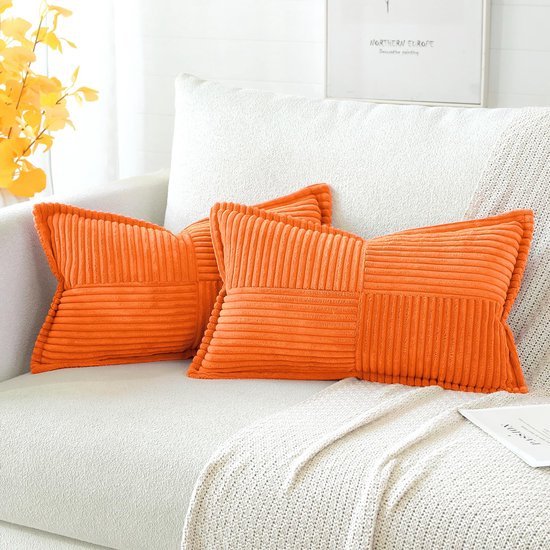 Unyqoos® Set van twee moderne corduroy kussenslopen in warme oranje tint voor elke kamer