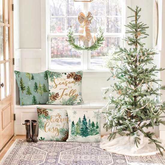 Unyqoos® Set van 4 decoratieve kussenslopen winterthema voor huis en slaapkamer