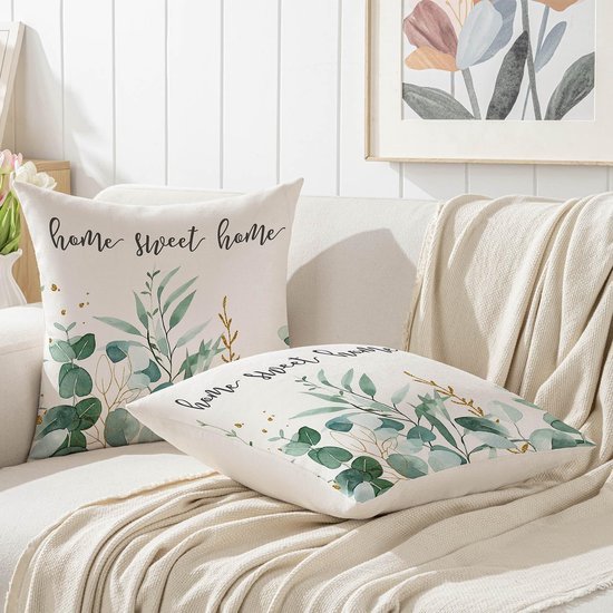 Unyqoos® Set van 2 decoratieve kussenslopen met botanisch bladpatroon voor buitengebruik