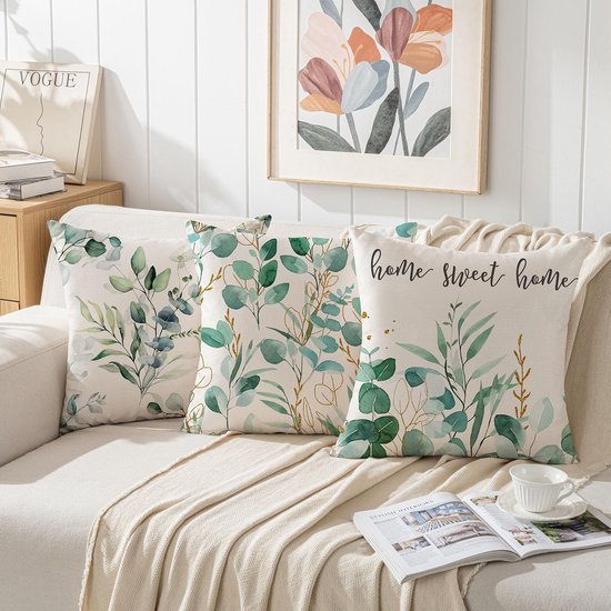Unyqoos® Set van 2 decoratieve kussenslopen met botanisch bladpatroon voor buitengebruik