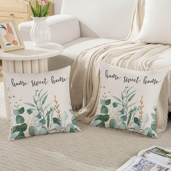Unyqoos® Set van 2 decoratieve kussenslopen met botanisch bladpatroon voor buitengebruik