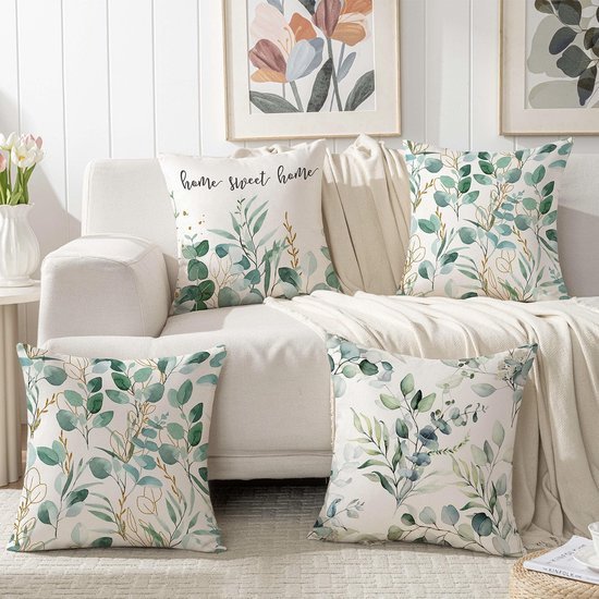 Unyqoos® Set van 2 decoratieve kussenslopen met botanisch bladpatroon voor buitengebruik