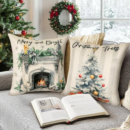550x550-41567.jpg Unyqoos® Set van 4 grijze linnen kussenslopen met kerstmotieven voor sfeervolle decoratie