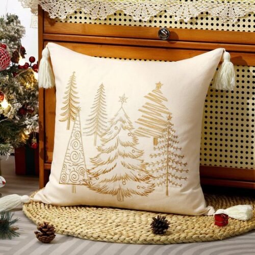 550x550-41606.jpg Unyqoos® Decoratieve kerstkussenhoes met borduurwerk en kwastjes voor sfeervol interieur