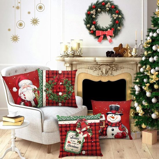 550x550-41633.jpg Unyqoos® Set van vier sfeervolle rode kerstkussenslopen voor een feestelijk interieur